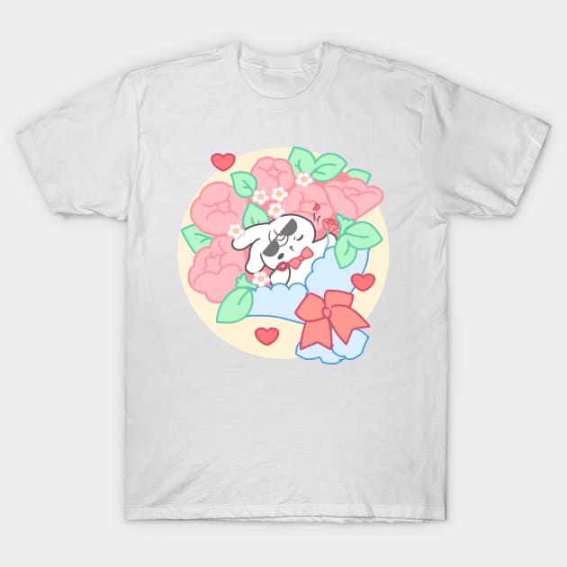 Cute Bunny Loppi Tokki Waves Hello from a Giant Flower Bouquet! T-Shirt by LoppiTokki